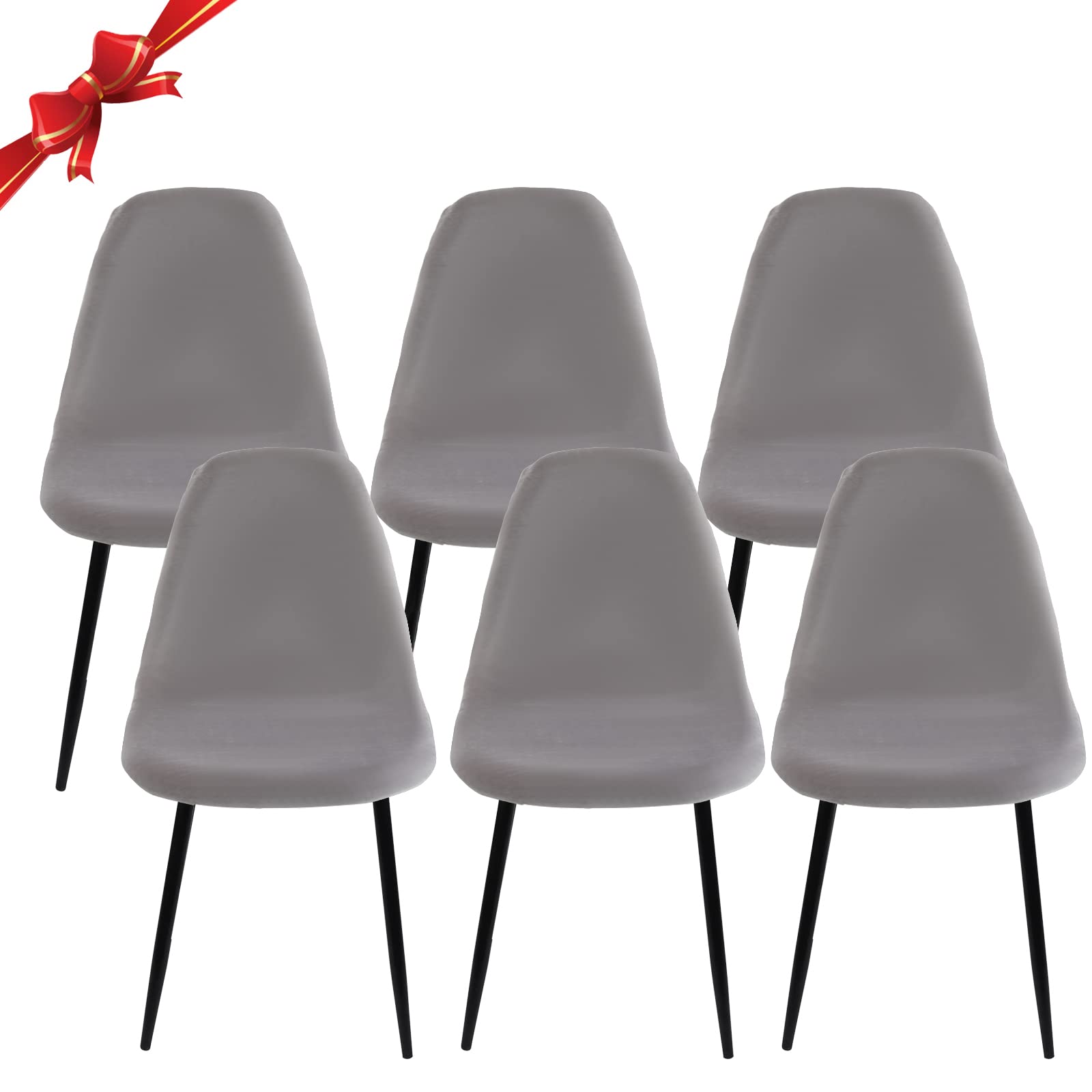 Jaotto Coprisedia Elasticizzati con Schienale 6 Pezzi,Fodere Coprisedia con Schienale Tondo per Sala da Pranzo Jacquard,Coprisedia Ufficio Universali Lavabili,Vestisedia per Casa Cucina,Velluto#Grigio
