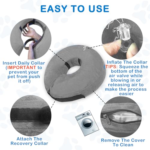 Image of Inflatable Dog Cone Collar, Soft Dog Cone Blow-up Protective Recovery Collar, Grey (L Size)