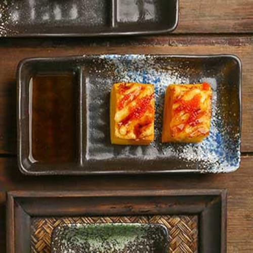 Plato de cerámica dividido para sushi con cuenco para salsa miniatura 7