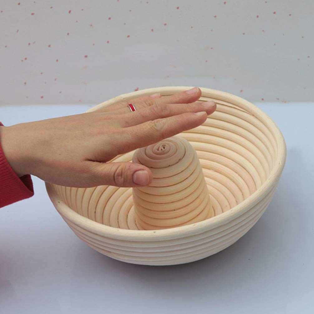 Pan Banneton Cesta de prueba Circular Brotfom Masa Proving Bowl Anillo tejido a mano Redondo Rattan Couronne Sourdough Lame Pan Rising Basket with Center Riser 22X8CM / 42