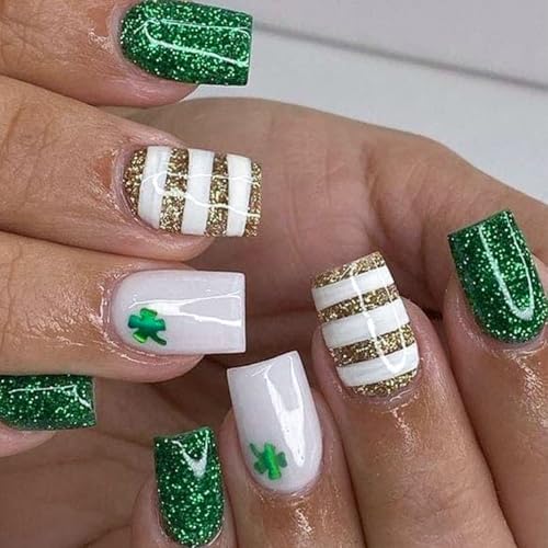 St. Patrick Press on Nails Medium Square Fake Nails press ons wit...