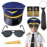 Keymall Kids Pilot Costume Accessories Set With Aviator Hat Sunglasses Tie Pin for Aviation Halloween Dress Up (Set C-2)