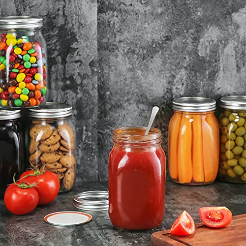 YEBODA 4 Pack Wide Mouth Mason Jars 32oz Glass Canning Jars with Airtight Lids and Bands for Preserving, Jam, Honey, Jelly, Wedding Favors, Sauces, Meal Prep, Overnight Oats, Salad, Yogurt
