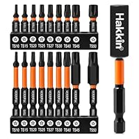 5 Punkt Torx Schraubendreher Bits Set 19 Stück Hakkin Spezial Schraubendreher 5 Point Torx Bit Set Lang 1/4” Screwdriver Bit Set 5 Stern mit Loch 60mm 25mm T10 T15 T20 T25 T27 T30 T40 T45 T50