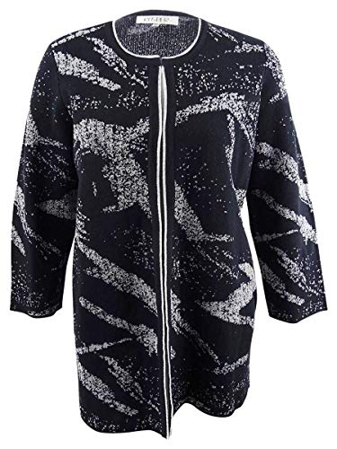 Kasper Womens Printed Metallic Cardigan Sweater Black S