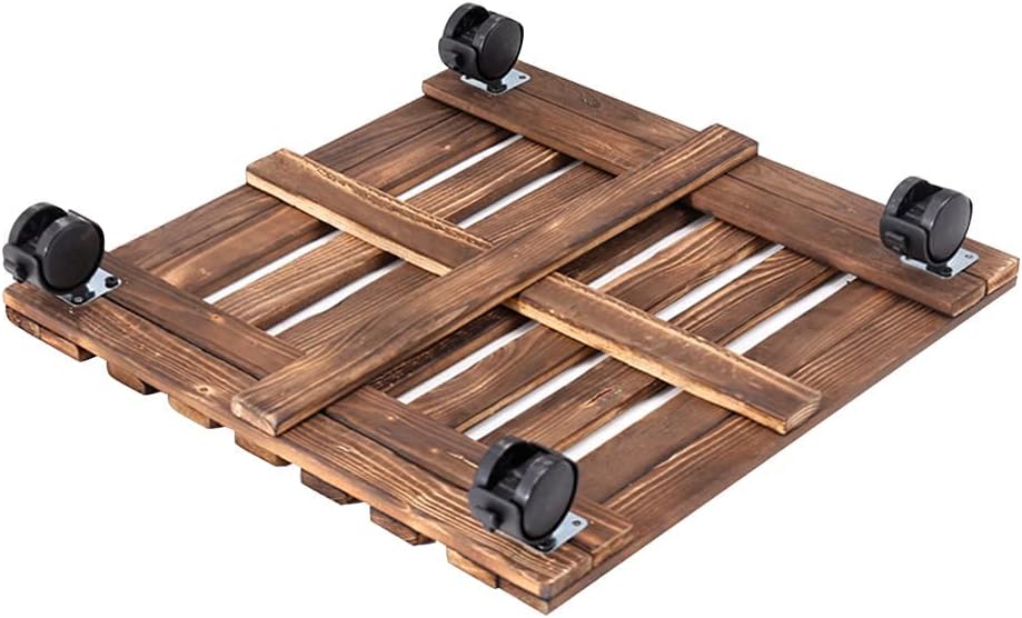 WLICWEI Flowerpot Roller Tray, Wood Potted Stand with