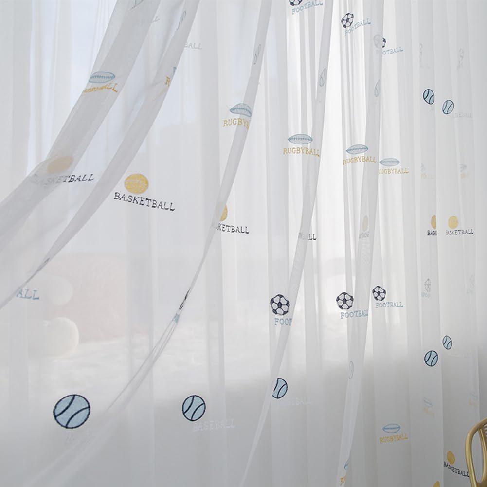 Lsimeru Vorhang Kinderzimmer Junge Fussball Muster 140x245 Lang Vorhänge Kräuselband Transparent Gardinen Durchsichtig Kinder Dekoschal 2 Stück für Fenster Schlafzimmer