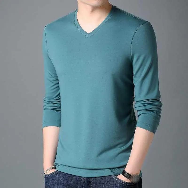 Men's V-Neck Long-Sleeve T-Shirts Solid Casual Wear Jersey Basic Pullover Tops2