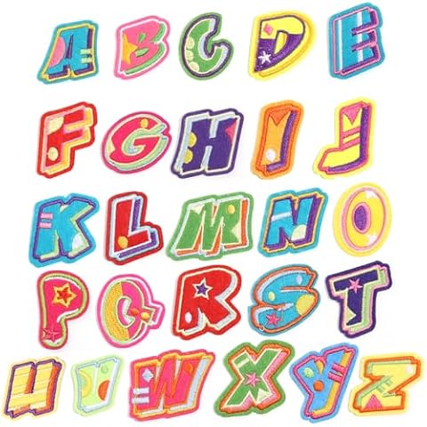 Chuyau 52PCS Iron on Letter Patches Colourful Letters A-Z Embroidered Applique Patches for Clothes Dress Hat Jackets Socks Jeans Bag Shoes Cover