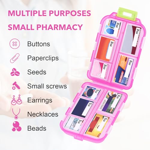 Image of Large Travel Pill Organizer, 10 Compartments Small Portable Pill Case with 189 Medicine Labels, Compact Medicine Storage Box for Purse, Pocket, Airplane, Travel, Nurse Daily Use 3 Pack