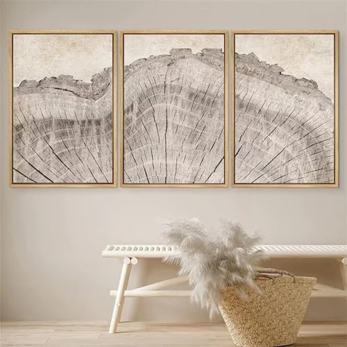Décoration de salon grand format sans cadre | Lot de 3 affiches bois de chêne