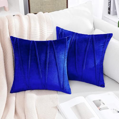 Image of Khooti Velvet Striped Cushion Cover Pack of 1-20 inchX20 inch /51X51 Cm | Royal Blue | Soft Pillow Covers Cushion Case for Sofa Bedroom Living Room Chair Car, Cushion Cover with Zig Zag Pattern