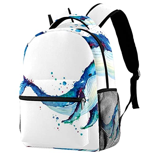 Sac à dos de voyage baleine bleu pour fille et garçon avec porte-bouteille intégré