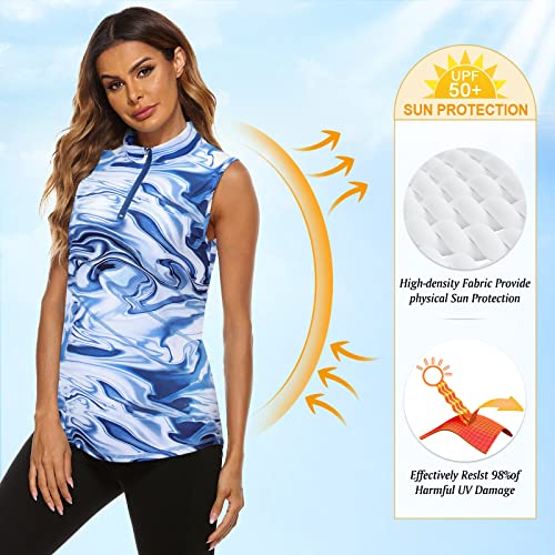 Image of Koscacy Women's Sleeveless Golf Tennis Polo Shirts Zip Up Dry Fit Workout Tank Tops Athletic Shirt