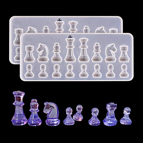 Juego de 2 moldes de silicona para hacer ajedrez o ajedrez internacional, molde de resina epoxi para bricolaje, joyería, manualidades, herramientas de fabricación de arcilla polimérica