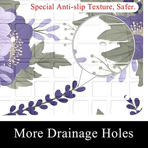 Tapis de douche fleuri avec trous de drainage et ventouses de qualité
