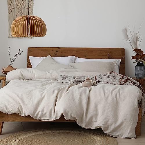 Image of XZ XIFA 100% Washed French Flax Linen Duvet Cover Set - 3 Pieces, Cooling & Textured Farmhouse Bedding for Hot Sleepers, with Zipper Closure (Natural Linen, Full)