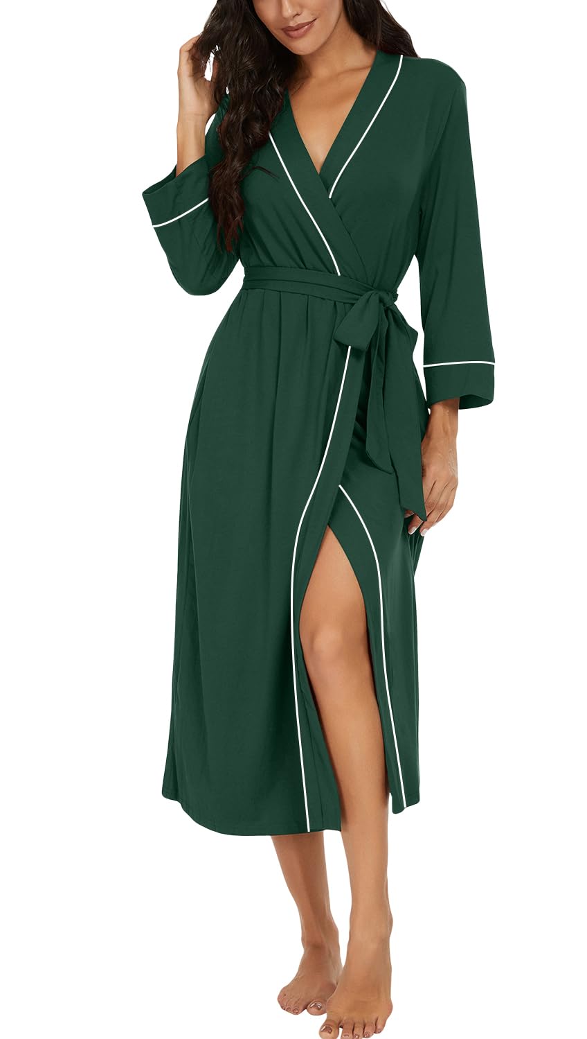 PrinStory Women Dressing Gowns Causal Kimono Robes Long Bathrobe Soft Womens 3/4 Sleeve Ladies Loungewear — view 43