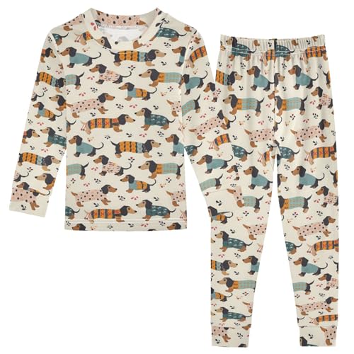 ALAZA Dachshund Dog Cartoon Retro 2 Piece Pajama Set Long Sleeve Top and Pants Sleepwear Unisex 24M