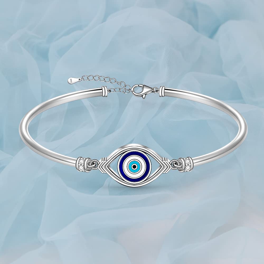 Pulsera de mal de ojo para mujer, de plata de ley, color azul turco, griego, con protección de buena suerte, joyería de oro blanco, regalo para el día de la madre, Plata de ley, Circonita cúbica