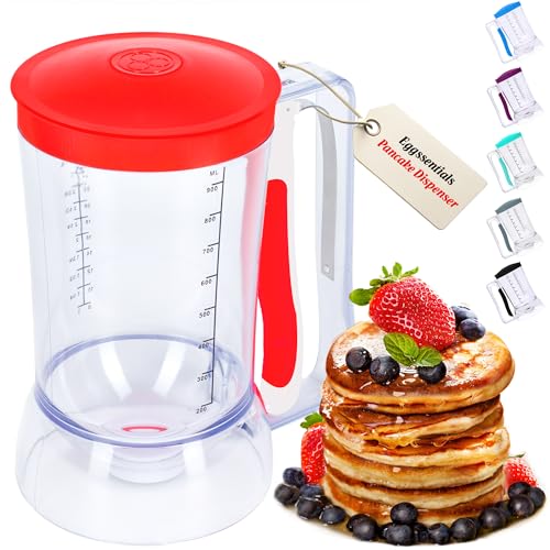Eggssentials Pancake Batter Dispenser - Batter Dispenser with Squeeze Handle for Cupcakes - Pancakes - Cookie Cakes - Waffles - and Biscuit Separation.