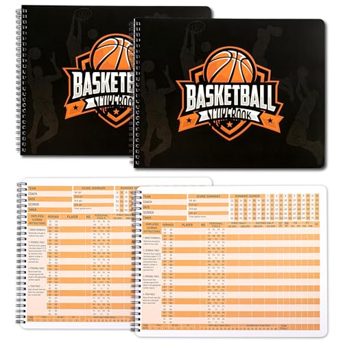 INKNOTE 2Pcs Basketball scorebook with Build Page 50 Games Basketball Stats Book 14.4 x 9inch Side by Side Coach and Referee scorebook for High School Middle School Little League for Scorekeepers