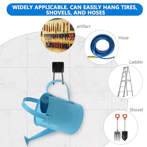 2 STK Wandhaken Garage Haken, Garagenhaken Schwerlasthaken, Schwarz Doppelhaken Gerätehaken Leiterhaken für Gartengeräte Autoreifen Fahrrad Fahrradhalter Werkzeug Organizer, als Garderobenhaken