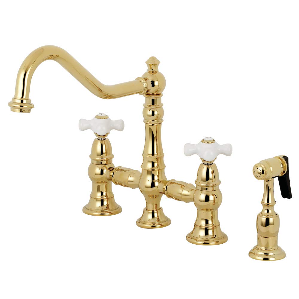Kingston Brass KS3272PXBS Grifo de Cocina Puente de 8 Pulgadas con pulverizador, latón Pulido