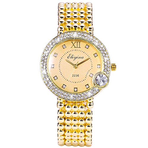 Montre de pour Femme,Montre Bling Femme avec Bande en Acier Inoxydable Ou, SIBOSUN Bracelet de Mode en Plein Air Cristal Quartz Nouveauté Robe Montre Dame Cover