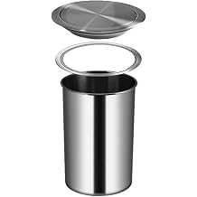 Outdoor Trash Can Countertop Built-in Trash Can with Balance Flap Cover, Cabinet Trash Can with Swing Lid, Stainless Steel Round Metal Kitchen Hidden Garbage Can Small Waste Chute Lid