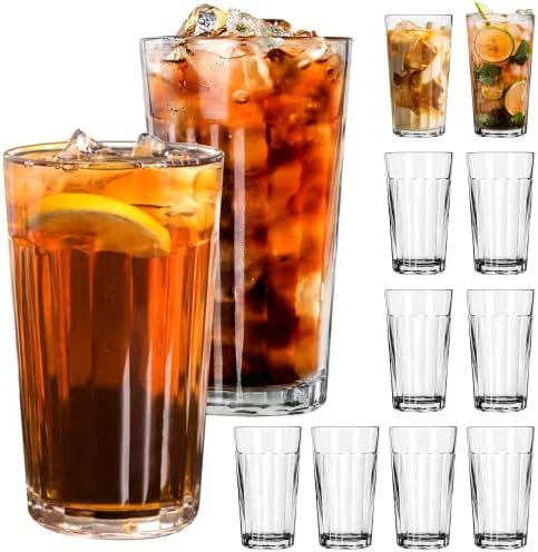 Cadamada Drinking Glasses,11oz Stackable Juice Glasses,Bar Glasses for Cocktails, Wine, Whiskey, Night Parties, Birthday Parties, and Gifts (12PCS)