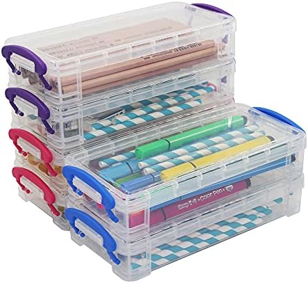 suituts 6 Pack Clear Large Capacity Plastic Storage Box/Storage Case, Brush Painting Pencil Storage Box, Office Supplies Organizer Storage Box for Crayons, Markers (8.5x3.9x1.6 Inch)