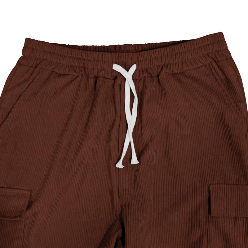 Men's Casual Cargo Drawstring Pants Elacstic Waist Solid Color Trousers with Pockets Straight Leg Trendy Outfits Fashion Loose Fit Relaxed Sweatpants Brown L4