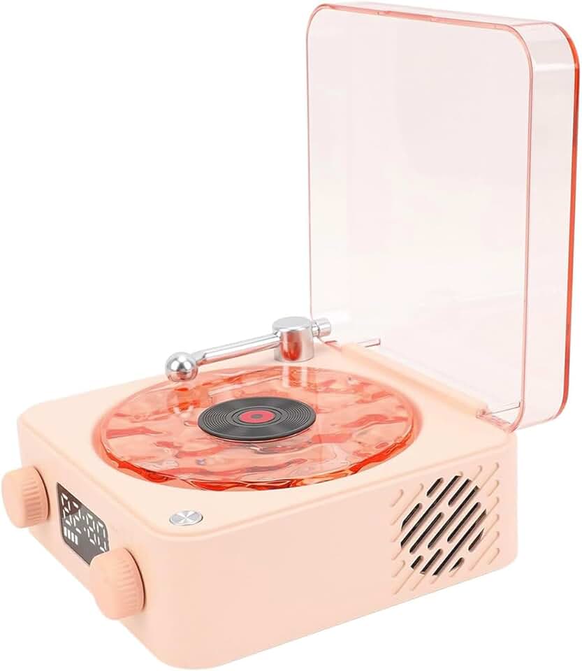 Caixa De Som Vitrola Toca Disco Vinil Bluetooth Cartao Tf USB Recarregavel Portatil Musica Luminaria Led Retro Vintage