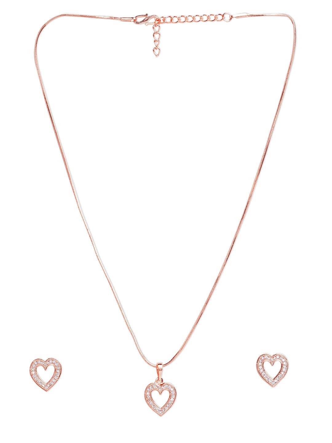 ZAVERI PEARLS Rose Gold Cubic Zirconia Contemporary Hollow Heart Pendant With Chain & Stud Earring Set For Women-ZPFK11034 (B09YP1S4BD) Amazon Price History, Amazon Price Tracker