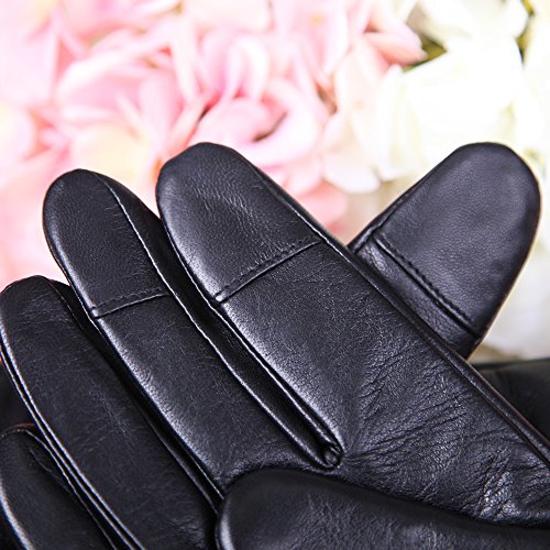 WARMEN Men's Texting Touchscreen Winter Warm Leather Driving Gloves (8.5, Black)