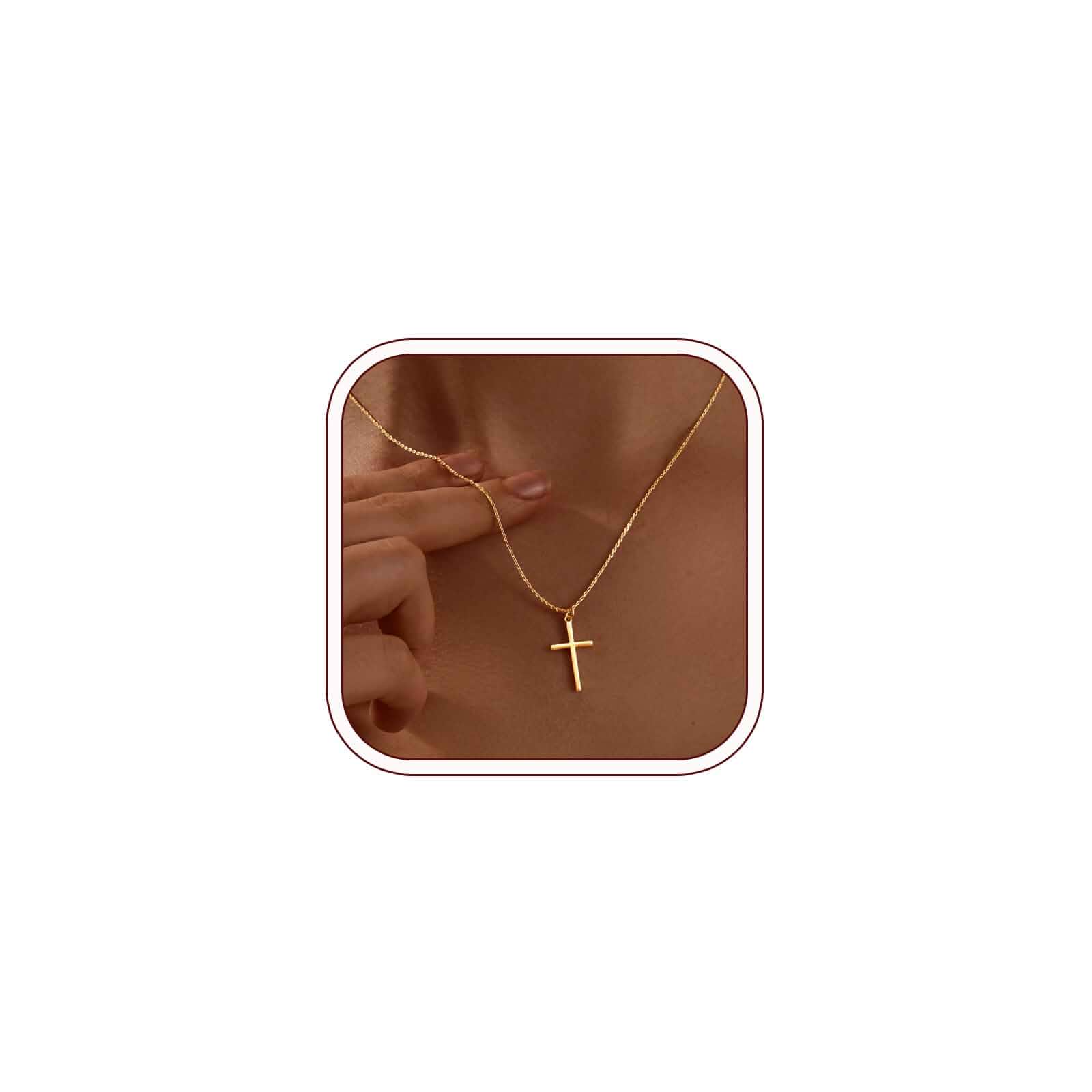 HERIER Cross Necklace for Women - 18K Gold Plated Cross Pendant Necklace Dainty Simple Gold Cross Necklace Tiny Gold Cross Necklaces for Women Trendy Gold Jewelry for Women Gift