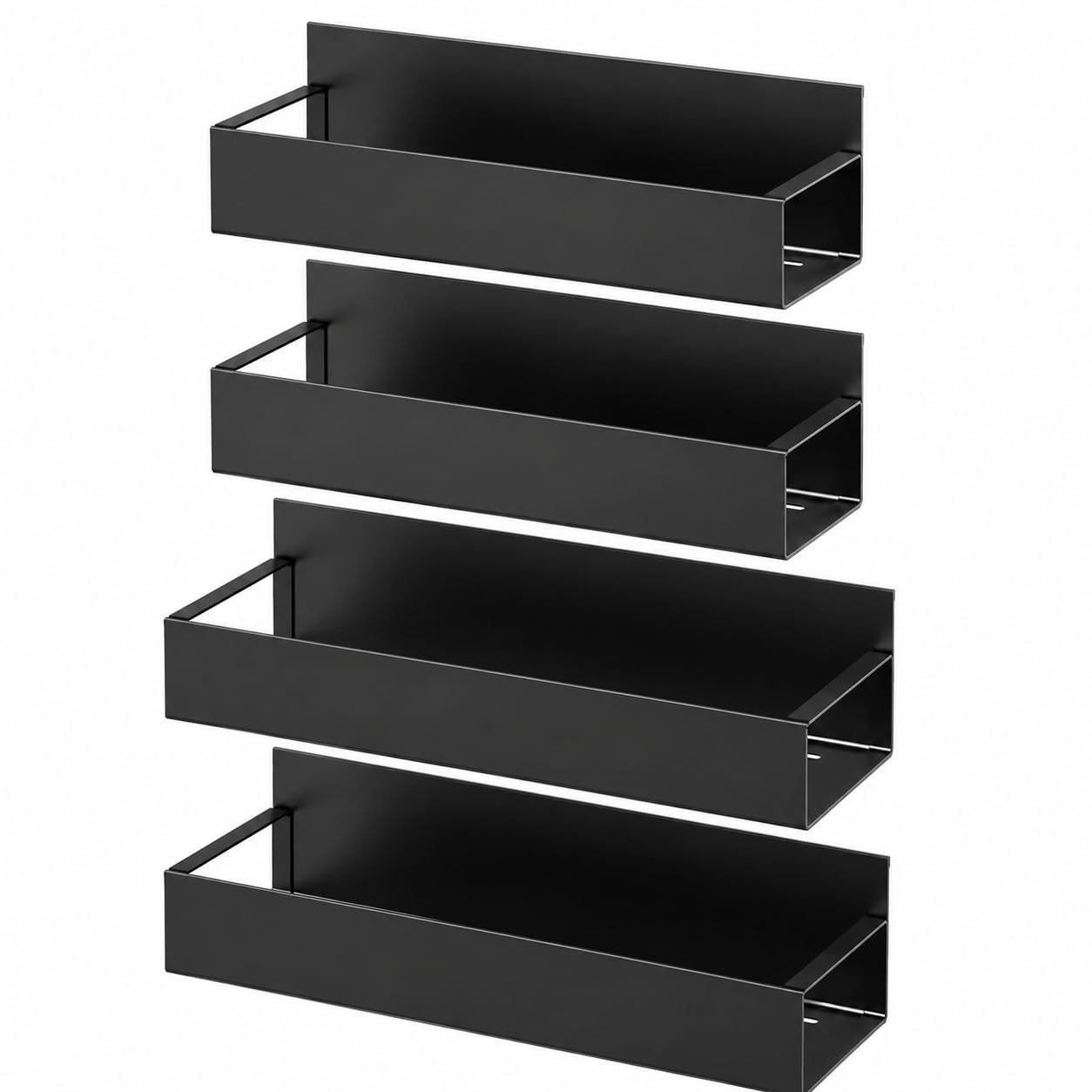 kefeimumu Magnetic Kitchen Shelf – 4 Pack Spice Storage Rack for Fridge, Oven, Cupboard, Strong Magnet Hold, No Drilling Refrigerator Organiser for Spice Jars, Cans, Sauces, Black, Metal