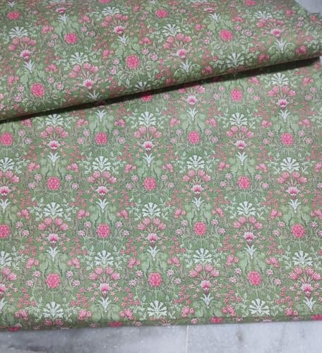 Image of Women's Unstitched All Over Print Running Fabric Width-44 inch,Length-5 Meter.Full Patiyala Salwar Suit,Dress Material,Tunics,Maxi,Nighty.Fast Color,Free Size, Pista Green 5 Meter