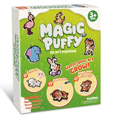 Image of 3D Art Kit Aqua Magic Puffs Animals, 15 Mess-Free Paint by Number Craft for Kids, DIY Coloring Kits,Christmas&Travel Gifts & Stocking Stuffer for Girls and Boys, Art Projects with Puff Markers