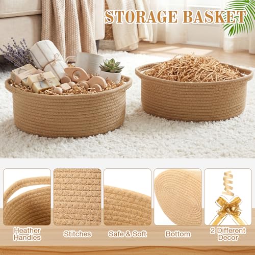 Image of Colingmill Woven Basket with Gift Bags and 2 Ribbons, Raffia Grass Paper Shred Filler, Gift Card, Empty Small Rope Basket for Storage Presents Toy Organizer(Khaki,12 * 8 Inch)