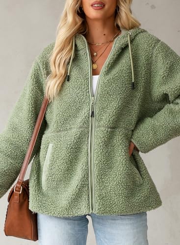 EVALESS Womens Fleece Jacket Long Sleeve Zip Up Sherpa Coats 2025 Fall Winter Trendy Fuzzy Hooded Jackets with Pockets - Image 3