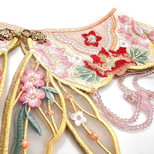 Chinese Lotus Pond with Pink Blossoms Lace Cloud Collar Shawl Wrap Shoulder Scraf for Mamian Skirt Hanfu Handmade（Lotus Pond）4
