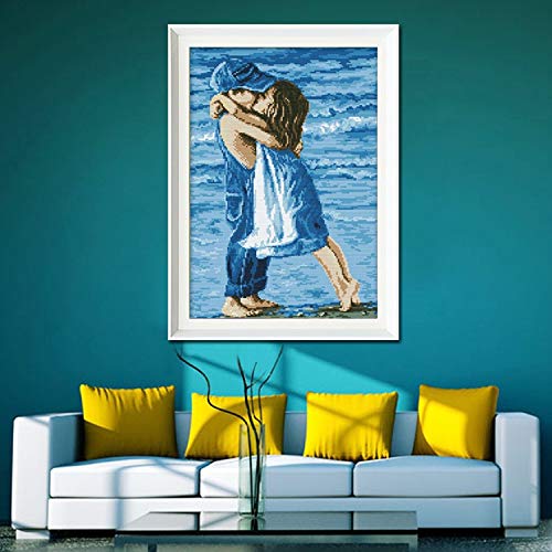 Kit Mezzo Punto Ricamo Arte Fatta a Mano Fai da Te Ricamo Punto Croce Ricamo Stampato Kiss Bacio Abbraccio Sea Childhood Cross-Stitching Set Decorazione della casa Punto Croce Kit