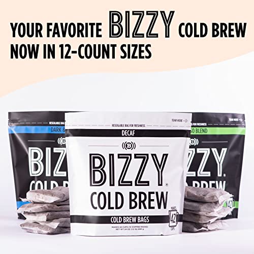 Bizzy Cold Brew Coffee | Decaf Blend | Water Process | Coarse Ground Coffee | Micro Sifted | Specialty Grade | 100% Arabica | Brew Bags | 12 Count | Makes 42 Cups #TOP5