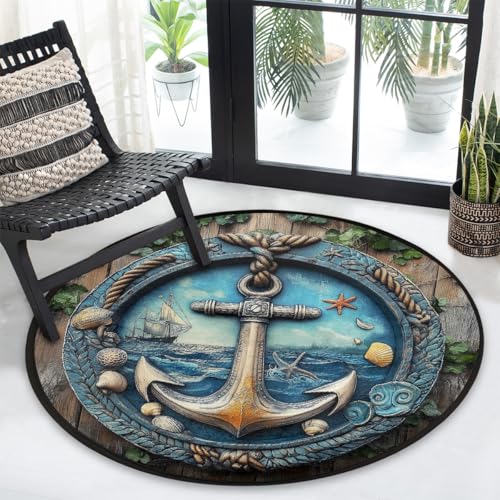Tapete redondo decorativo 92 cm lavable antideslizante miniatura 6