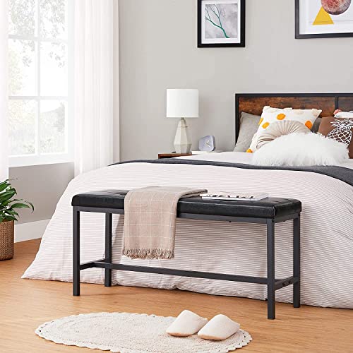Vasagle Dining Table Bench With Pu Leather Padded Seat, Steel Frame, For Living Room, Hallway, Bedroom, 42.5 X 12.8 X 18.9 Inches, Black #TOP5
