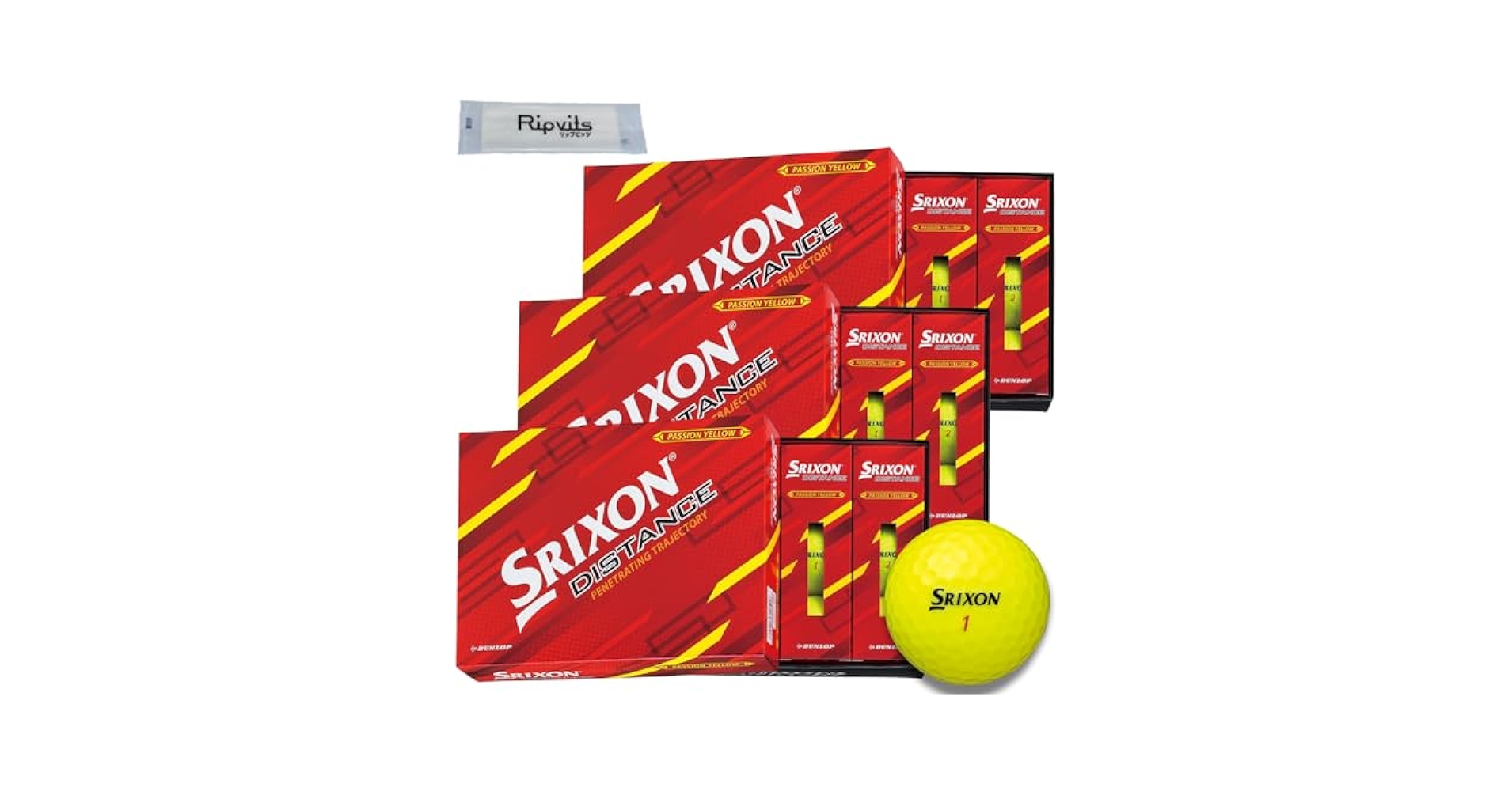 Srixon DISTANCE ホワイト・パッションイエロー ボールセット。 スリクソン DISTANCE パッションイエロー 1ダース（12個入り