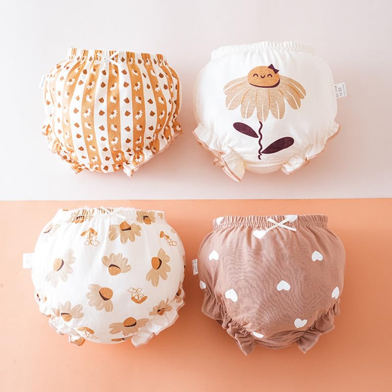Lot de 4 Bloomer Culotte Bébé Enfant Fille Panties Pants sous-Vêtement Taille Elastique Ourlet Dentelle Imprimé Fleuri Animal Mignon