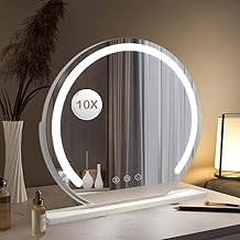 Vanity Mirror with Lights Dressing Table Mirror Touch Control Makeup Mirror with Light Detachable 10X Magnifying Tabletop Vanity Mirror with LED Light 360°Rotation Stand USB